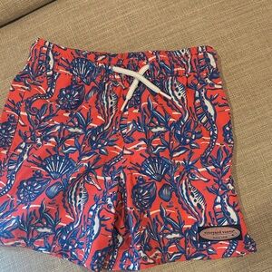 Vineyard Vines Coral with Blue Seahorse Print Swim Shorts